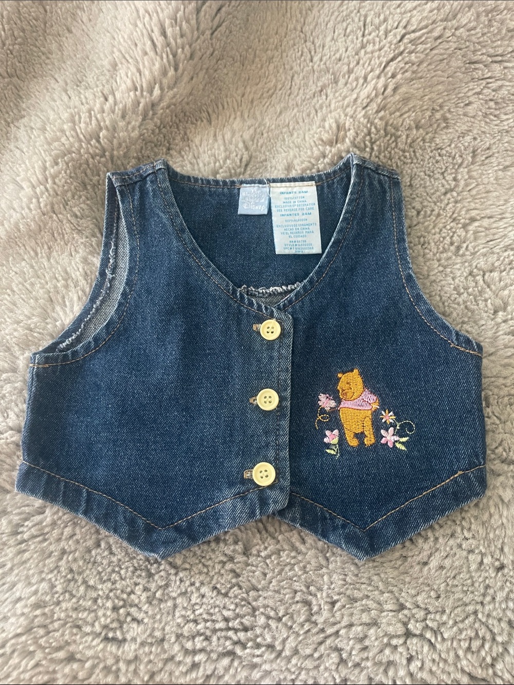 Vintage Disney Denim Winnie the Pooh Embroidered Vest - Blue & Yellow